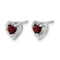 14k White Gold Garnet and Diamond Heart Earrings-EM7027-GA-001-WA