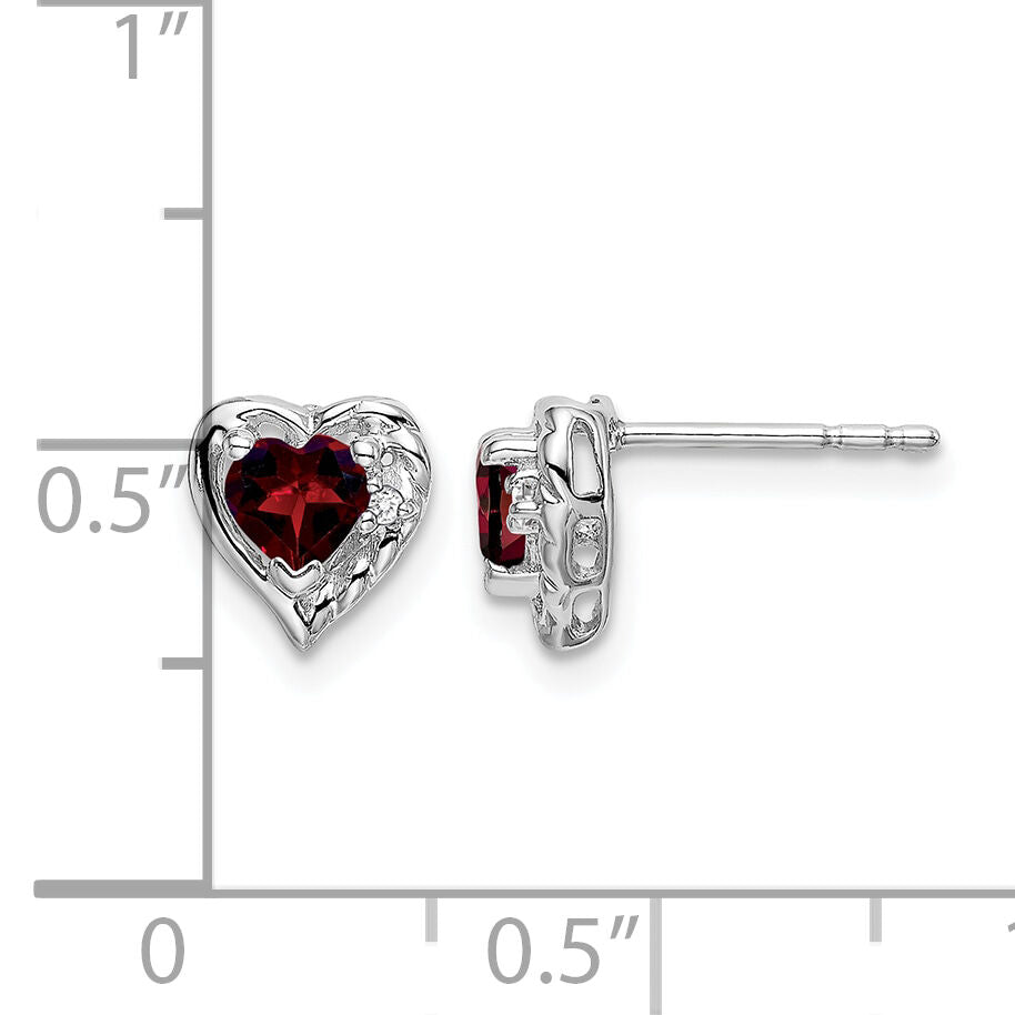 14k White Gold Garnet and Diamond Heart Earrings-EM7027-GA-001-WA