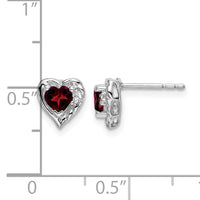 14k White Gold Garnet and Diamond Heart Earrings-EM7027-GA-001-WA