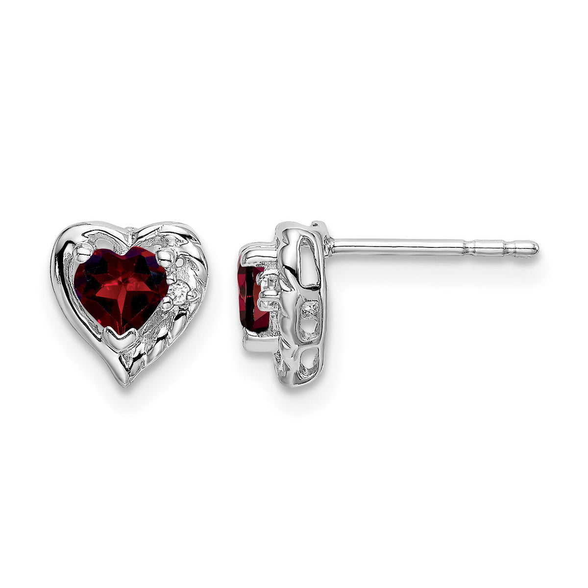 14k White Gold Garnet and Diamond Heart Earrings-EM7027-GA-001-WA
