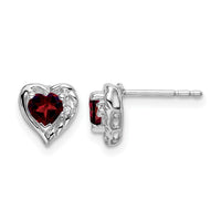 14k White Gold Garnet and Diamond Heart Earrings-EM7027-GA-001-WA