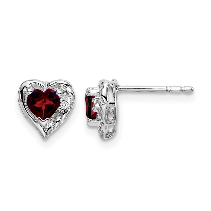 14k White Gold Garnet and Diamond Heart Earrings-EM7027-GA-001-WA