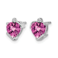 14k White Gold Created Pink Sapphire and Diamond Heart Earrings-EM7028-CPS-001-WA