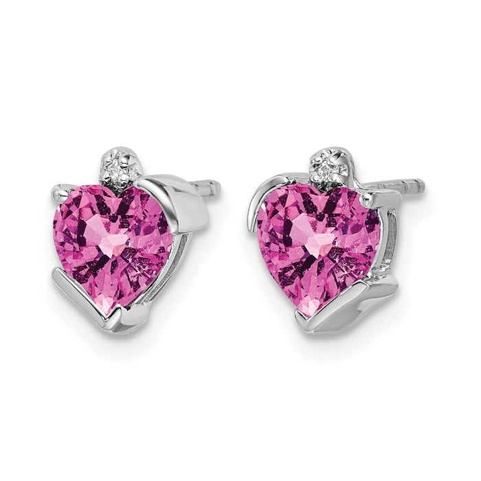 14k White Gold Created Pink Sapphire and Diamond Heart Earrings-EM7028-CPS-001-WA