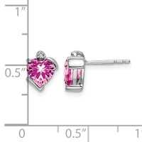 14k White Gold Created Pink Sapphire and Diamond Heart Earrings-EM7028-CPS-001-WA