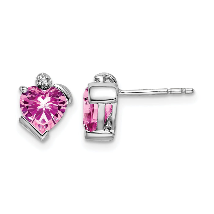 14k White Gold Created Pink Sapphire and Diamond Heart Earrings-EM7028-CPS-001-WA