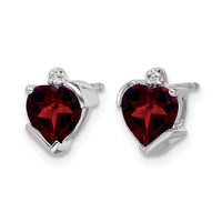 14k White Gold Garnet and Diamond Heart Earrings-EM7028-GA-001-WA