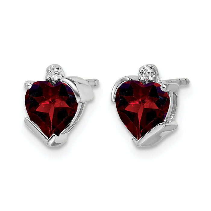 14k White Gold Garnet and Diamond Heart Earrings-EM7028-GA-001-WA