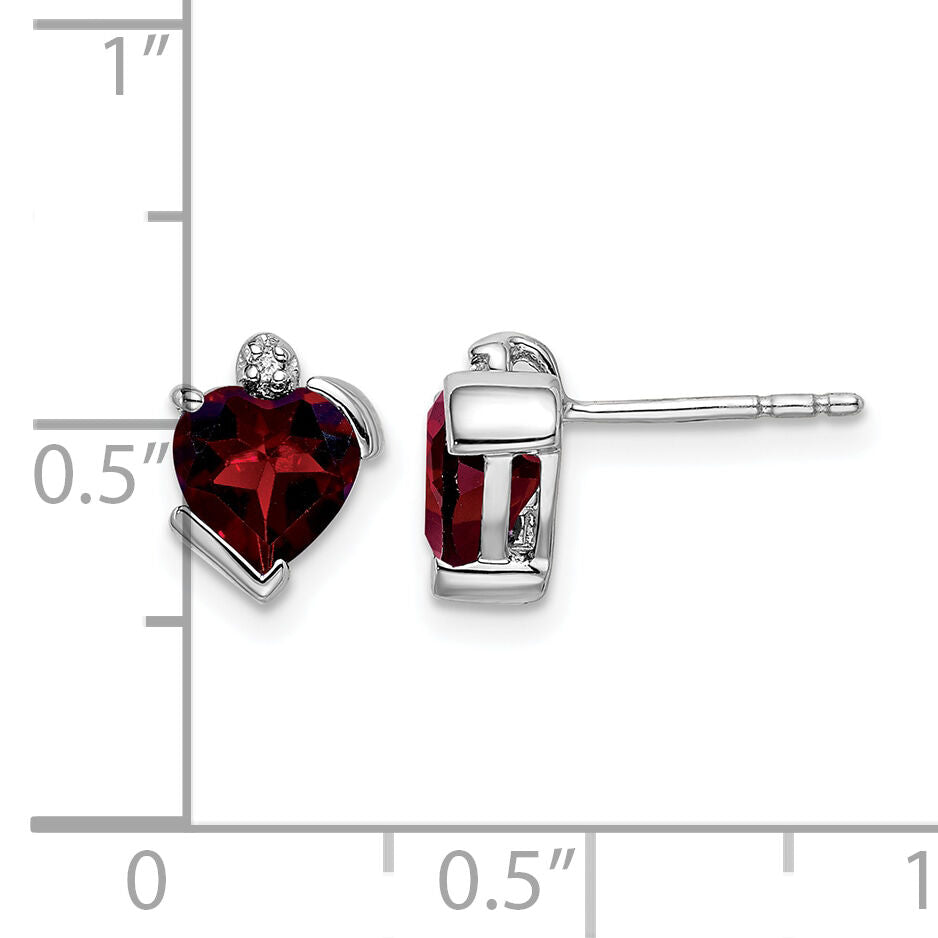 14k White Gold Garnet and Diamond Heart Earrings-EM7028-GA-001-WA