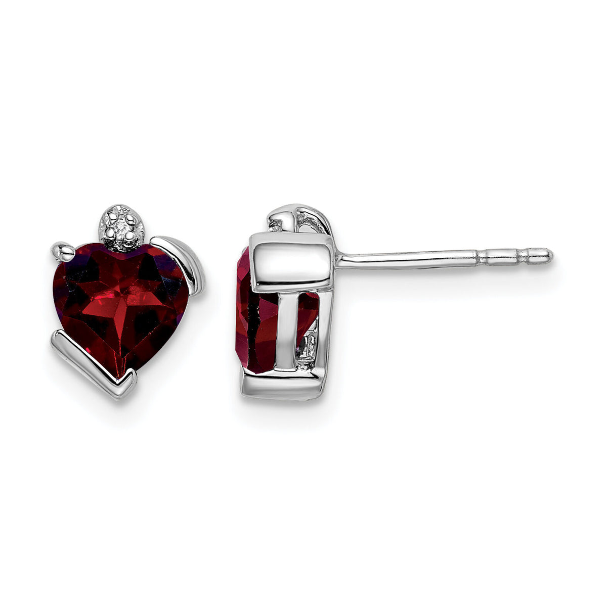 14k White Gold Garnet and Diamond Heart Earrings-EM7028-GA-001-WA
