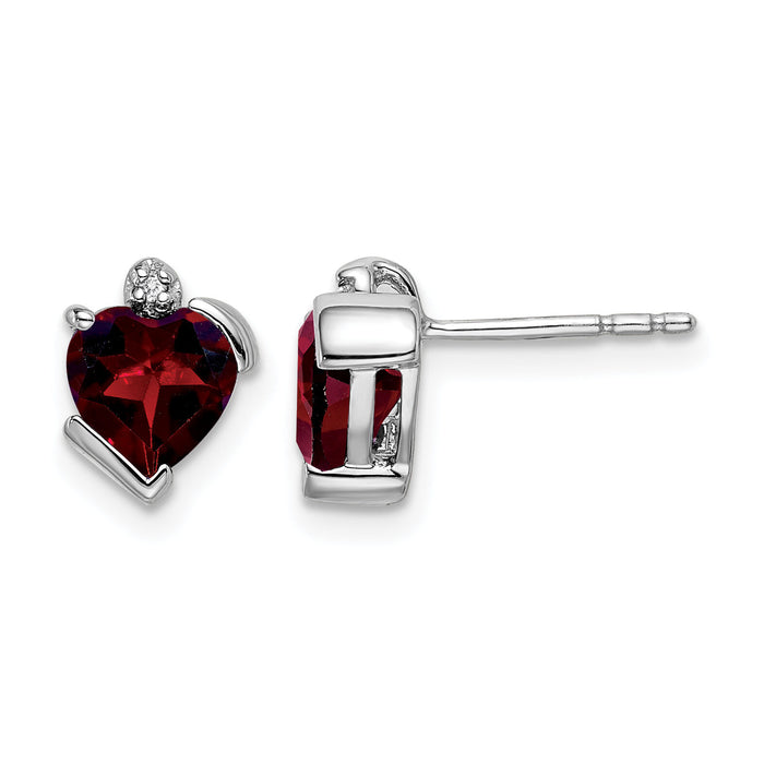 14k White Gold Garnet and Diamond Heart Earrings-EM7028-GA-001-WA