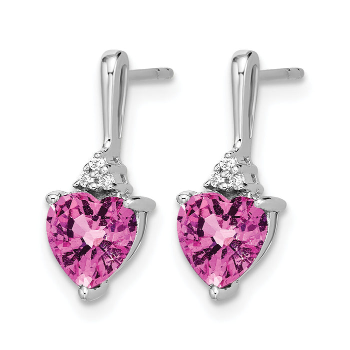 14k White Gold Created Pink Sapphire and Diamond Heart Earrings-EM7029-CPS-003-WA