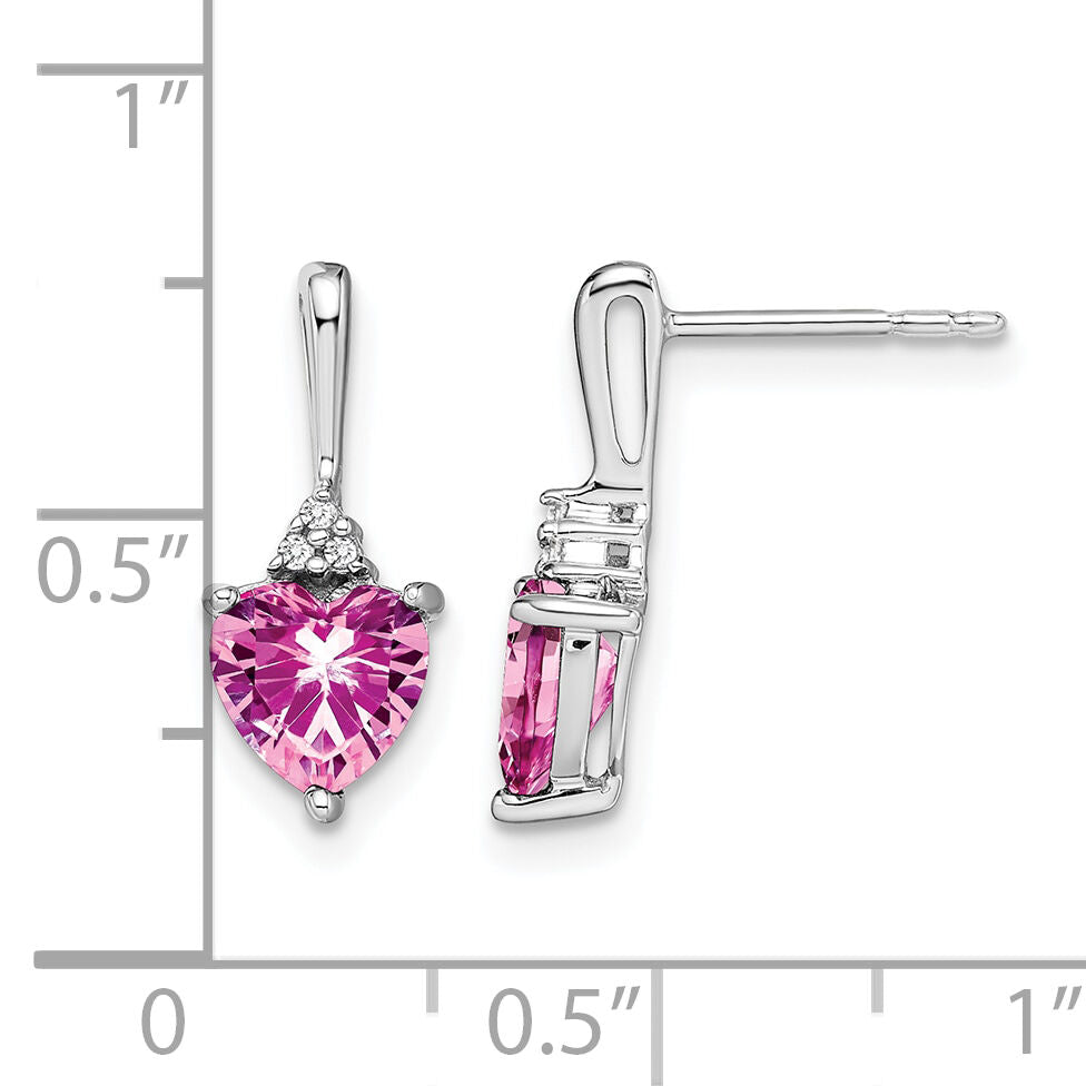 14k White Gold Created Pink Sapphire and Diamond Heart Earrings-EM7029-CPS-003-WA