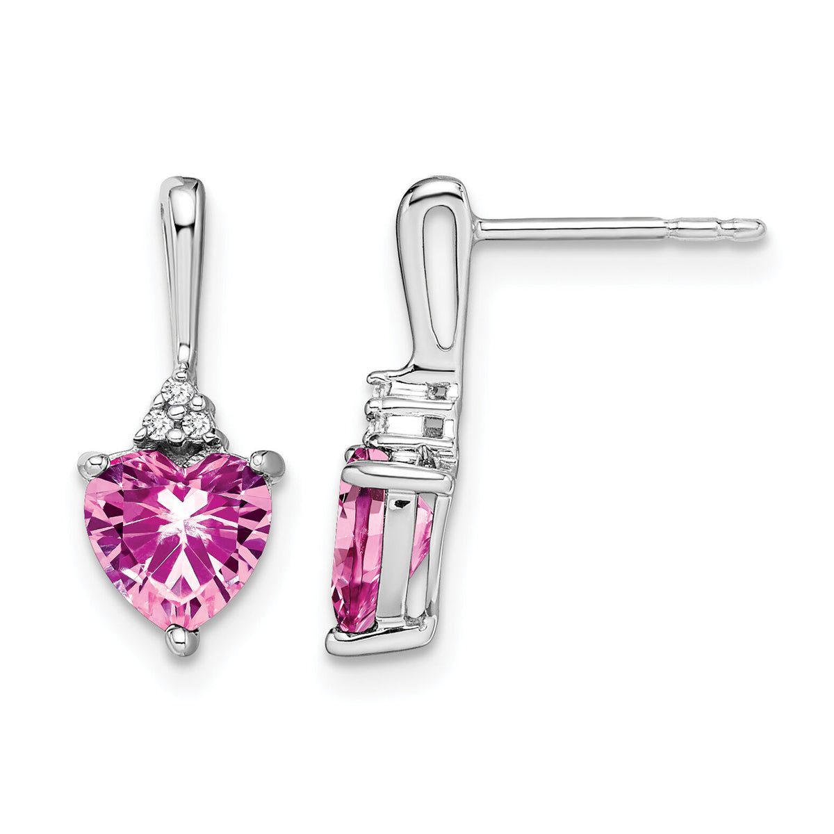 14k White Gold Created Pink Sapphire and Diamond Heart Earrings-EM7029-CPS-003-WA