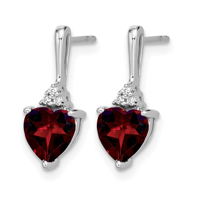 14k White Gold Garnet and Diamond Heart Earrings-EM7029-GA-003-WA