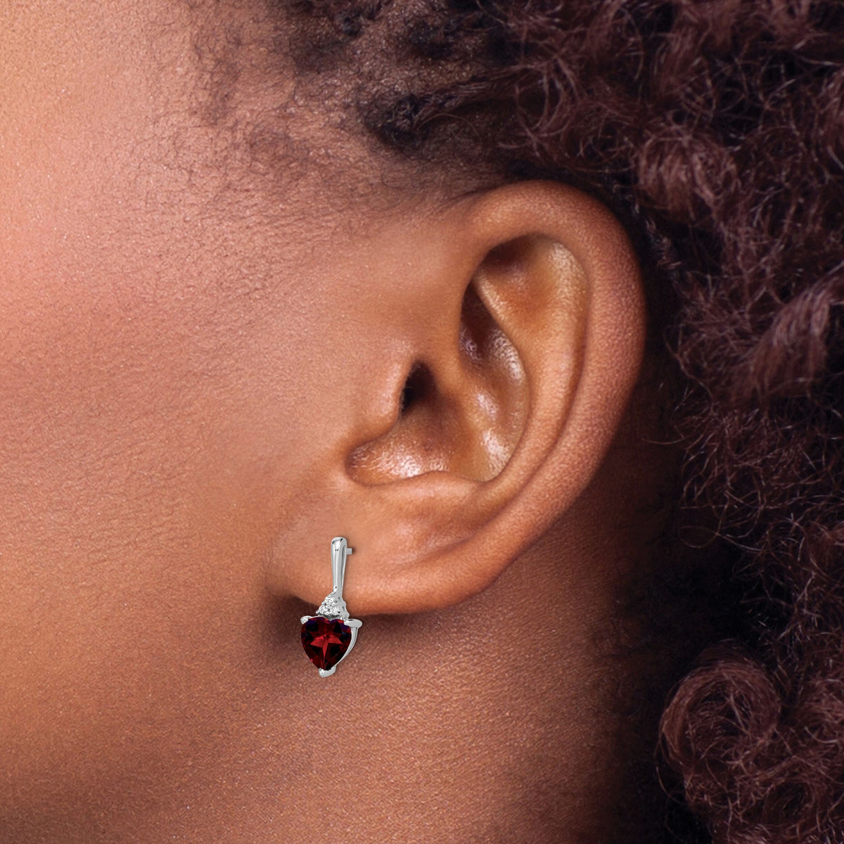 14k White Gold Garnet and Diamond Heart Earrings-EM7029-GA-003-WA