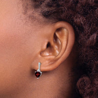14k White Gold Garnet and Diamond Heart Earrings-EM7029-GA-003-WA