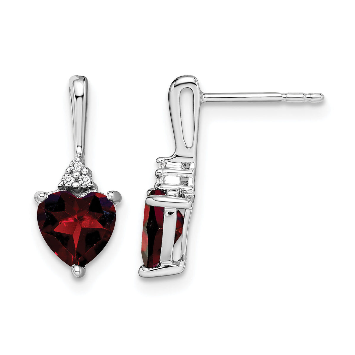 14k White Gold Garnet and Diamond Heart Earrings-EM7029-GA-003-WA