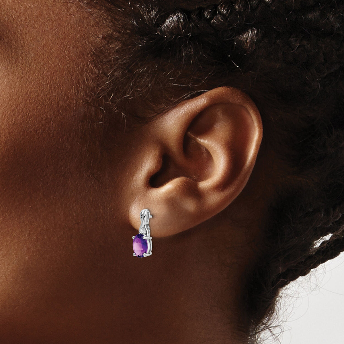 14k White Gold Oval Amethyst and Diamond Earrings-EM7075-AM-001-WA