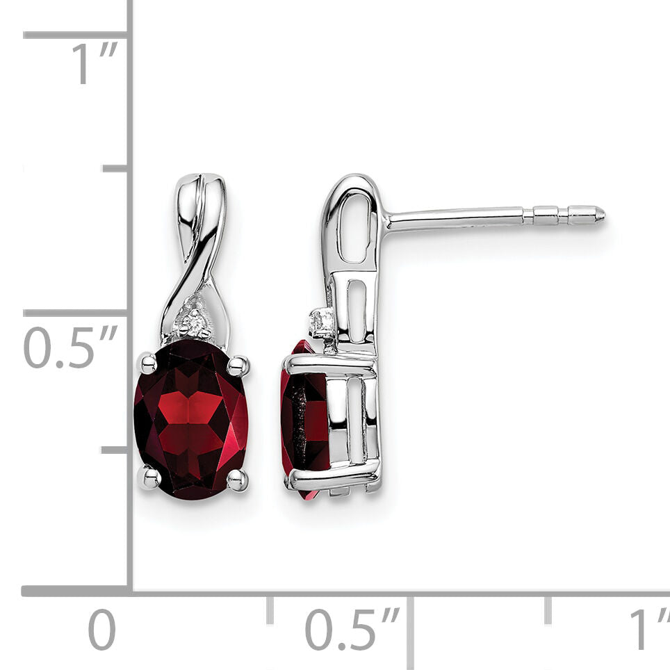 14k White Gold Oval Garnet and Diamond Earrings-EM7075-GA-001-WA