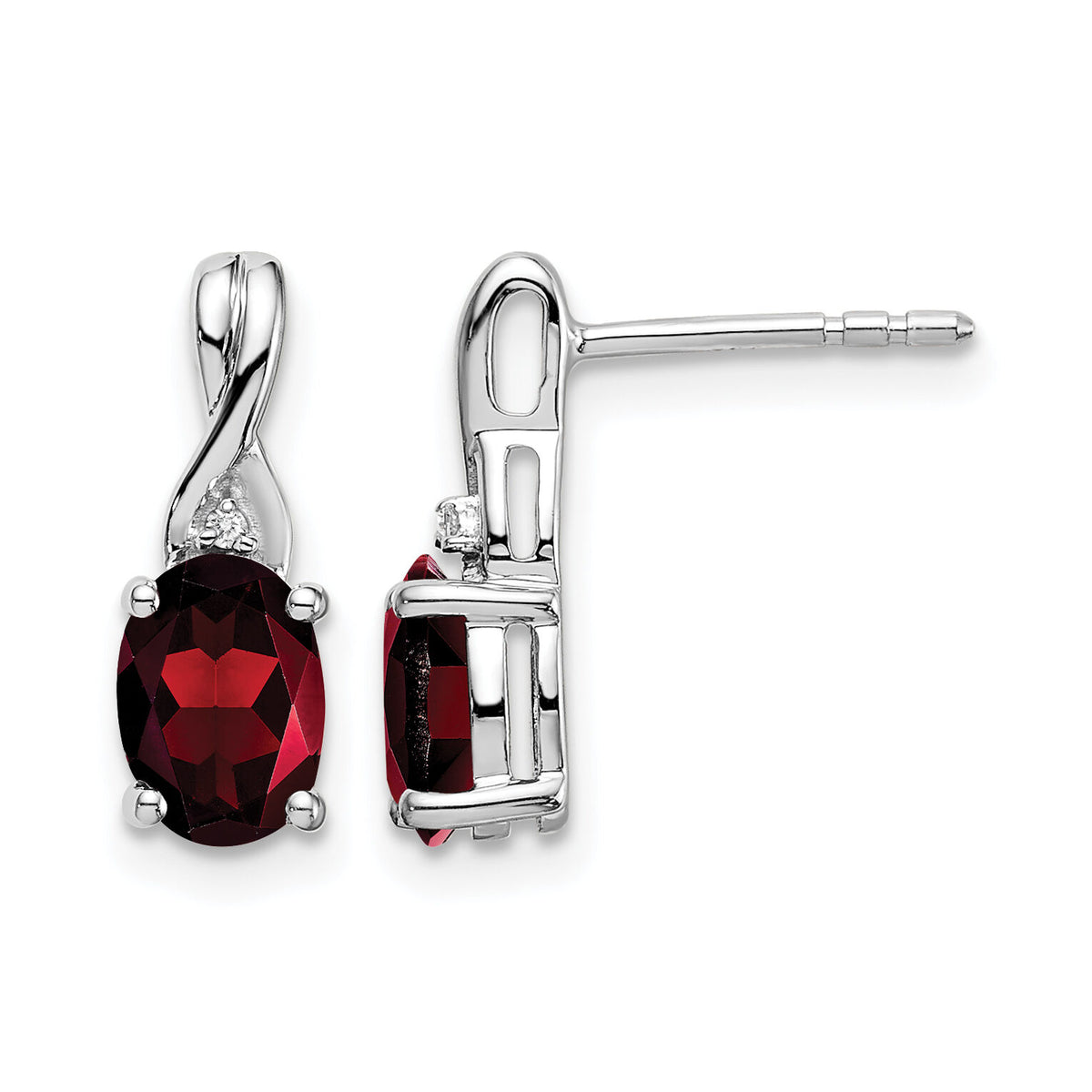14k White Gold Oval Garnet and Diamond Earrings-EM7075-GA-001-WA