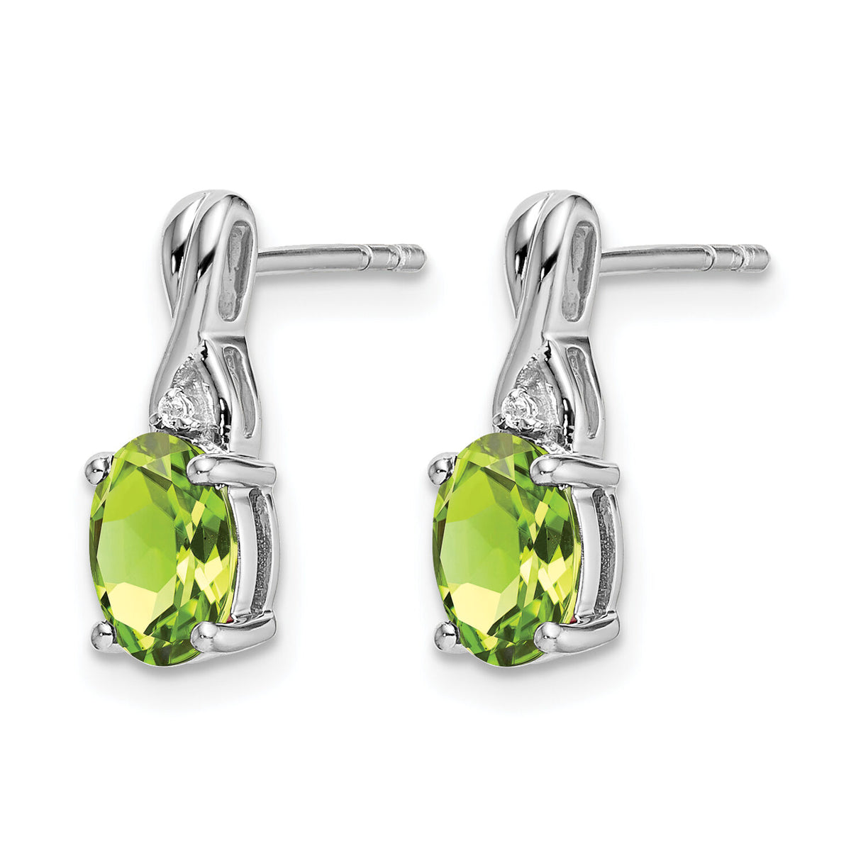 14k White Gold Oval Peridot and Diamond Earrings-EM7075-PE-001-WA