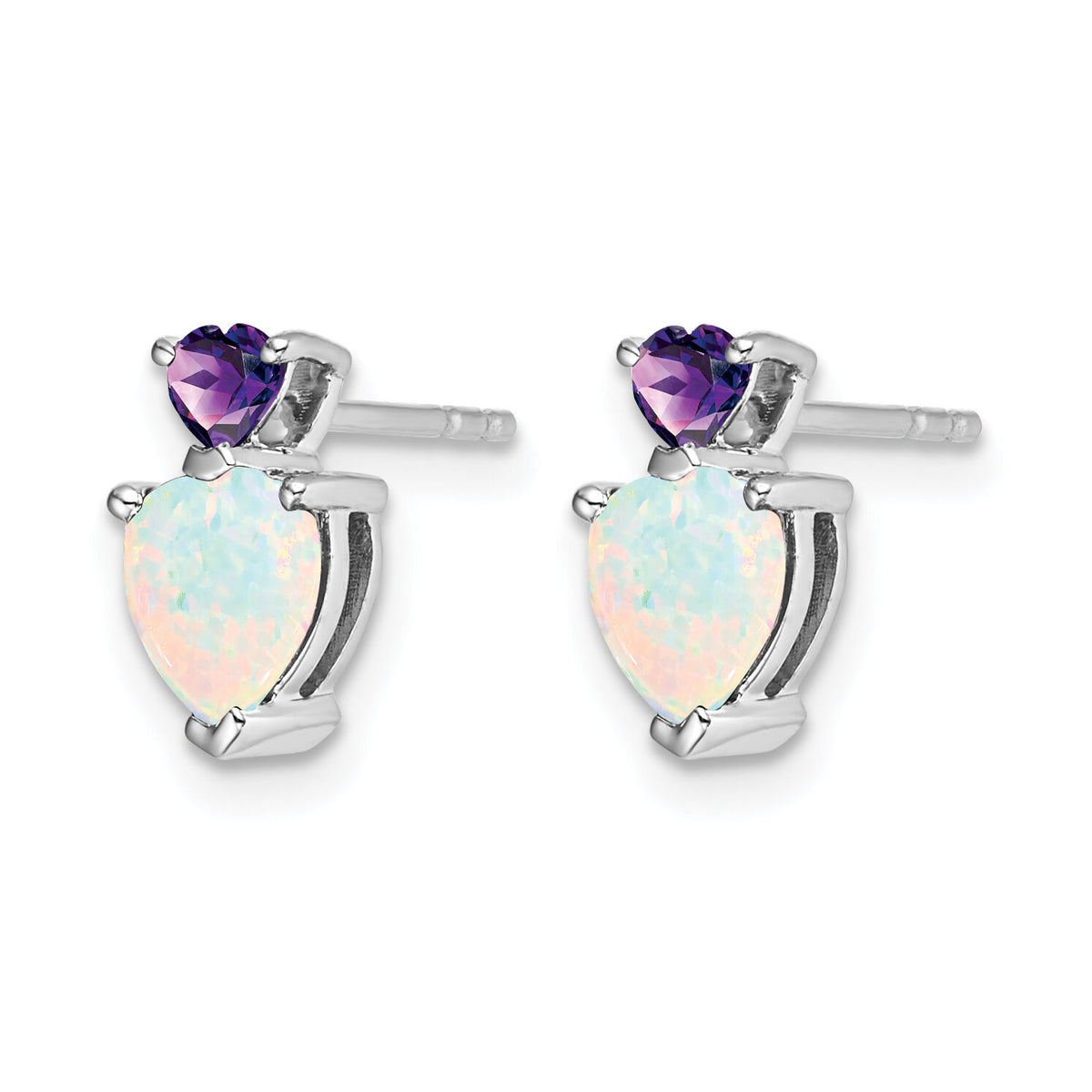 14k White Gold Created Opal and Amethyst Heart Earrings-EM7076-OP/AM-W