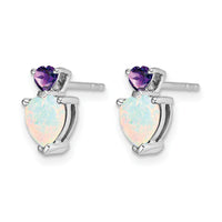 14k White Gold Created Opal and Amethyst Heart Earrings-EM7076-OP/AM-W