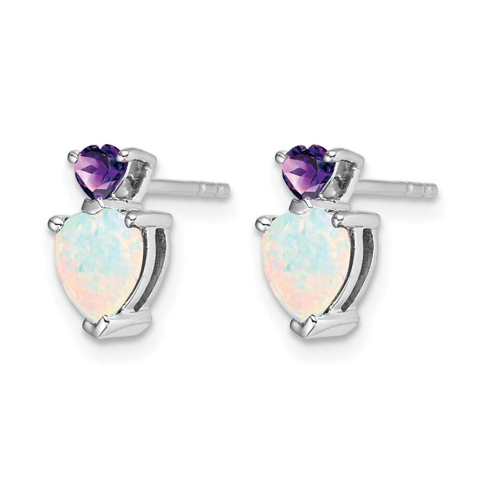 14k White Gold Created Opal and Amethyst Heart Earrings-EM7076-OP/AM-W