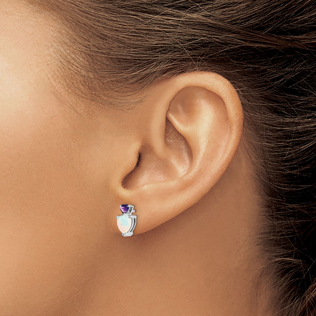 14k White Gold Created Opal and Amethyst Heart Earrings-EM7076-OP/AM-W
