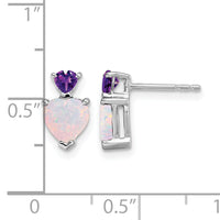 14k White Gold Created Opal and Amethyst Heart Earrings-EM7076-OP/AM-W