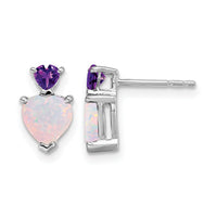 14k White Gold Created Opal and Amethyst Heart Earrings-EM7076-OP/AM-W