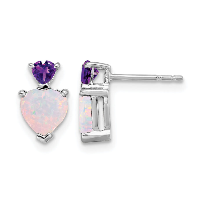 14k White Gold Created Opal and Amethyst Heart Earrings-EM7076-OP/AM-W