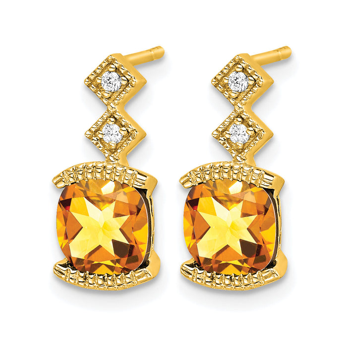 14k Citrine and Diamond Earrings-EM7081-CI-004-YA