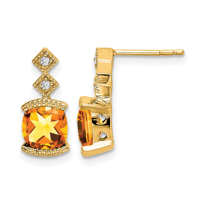 14k Citrine and Diamond Earrings-EM7081-CI-004-YA