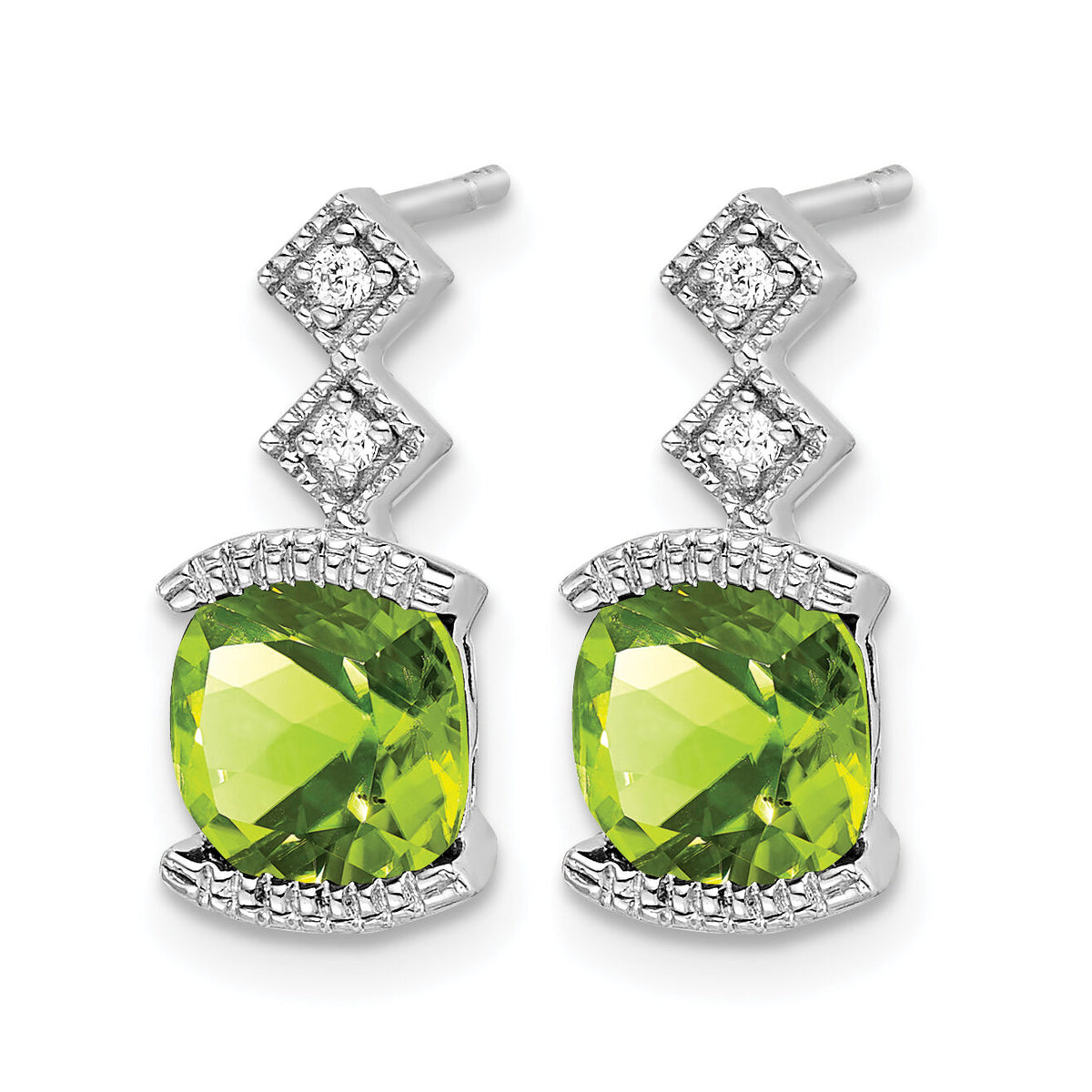 14k White Gold Peridot and Diamond Earrings-EM7081-PE-004-WA