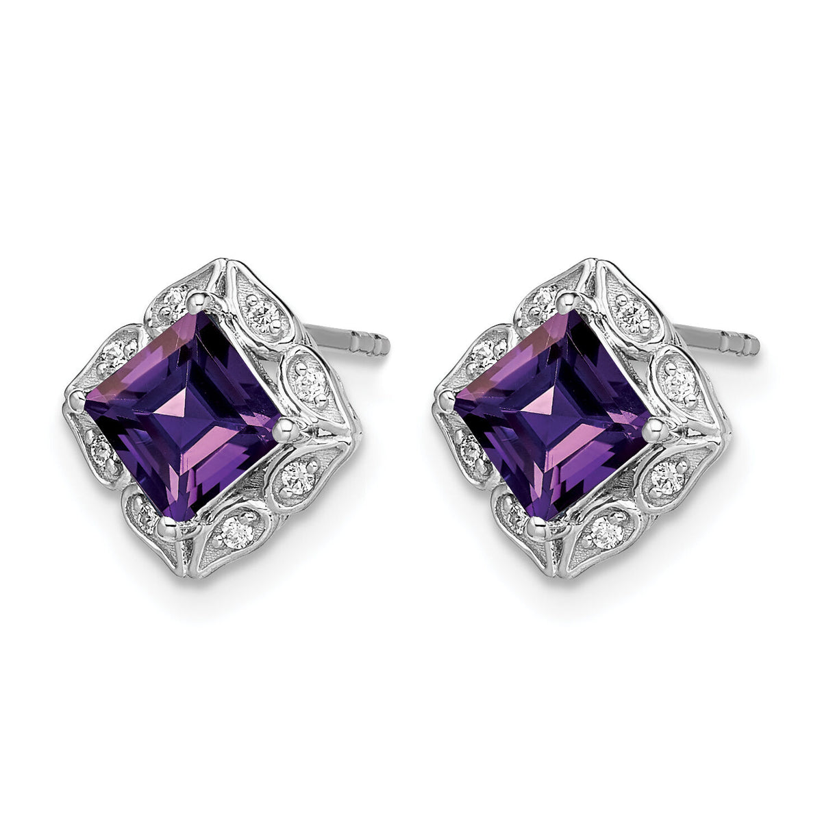 14k White Gold Square Amethyst and Diamond Earrings-EM7082-AM-008-WA