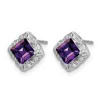 14k White Gold Square Amethyst and Diamond Earrings-EM7082-AM-008-WA