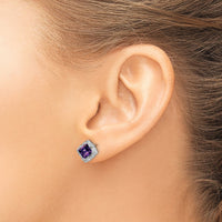 14k White Gold Square Amethyst and Diamond Earrings-EM7082-AM-008-WA