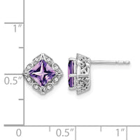 14k White Gold Square Amethyst and Diamond Earrings-EM7082-AM-008-WA