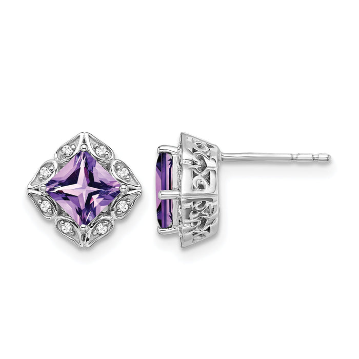 14k White Gold Square Amethyst and Diamond Earrings-EM7082-AM-008-WA