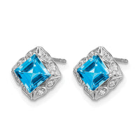 14k White Gold Square Blue Topaz and Diamond Earrings-EM7082-BT-008-WA