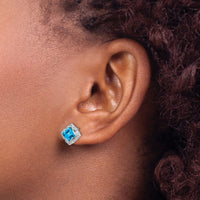 14k White Gold Square Blue Topaz and Diamond Earrings-EM7082-BT-008-WA