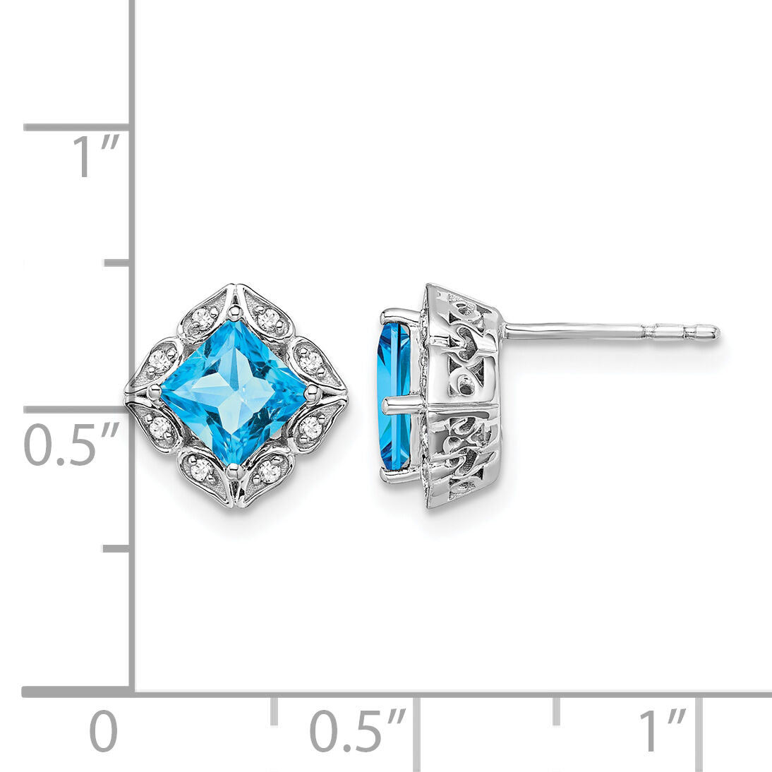 14k White Gold Square Blue Topaz and Diamond Earrings-EM7082-BT-008-WA