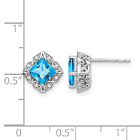 14k White Gold Square Blue Topaz and Diamond Earrings-EM7082-BT-008-WA