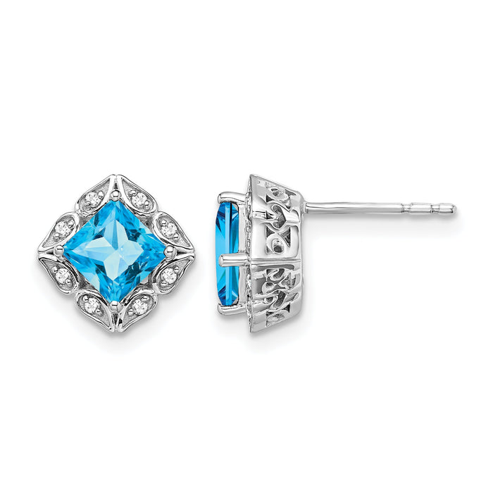 14k White Gold Square Blue Topaz and Diamond Earrings-EM7082-BT-008-WA