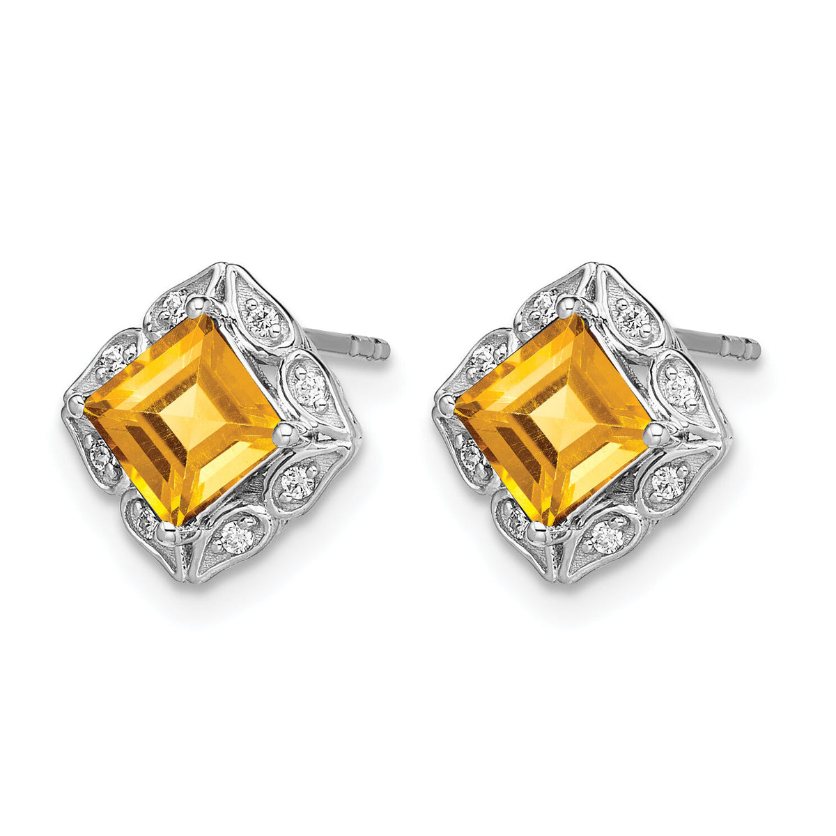 14k White Gold Square Citrine and Diamond Earrings-EM7082-CI-008-WA