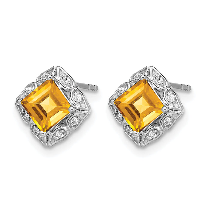 14k White Gold Square Citrine and Diamond Earrings-EM7082-CI-008-WA