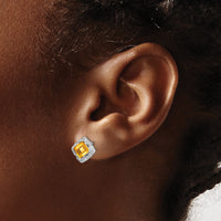 14k White Gold Square Citrine and Diamond Earrings-EM7082-CI-008-WA