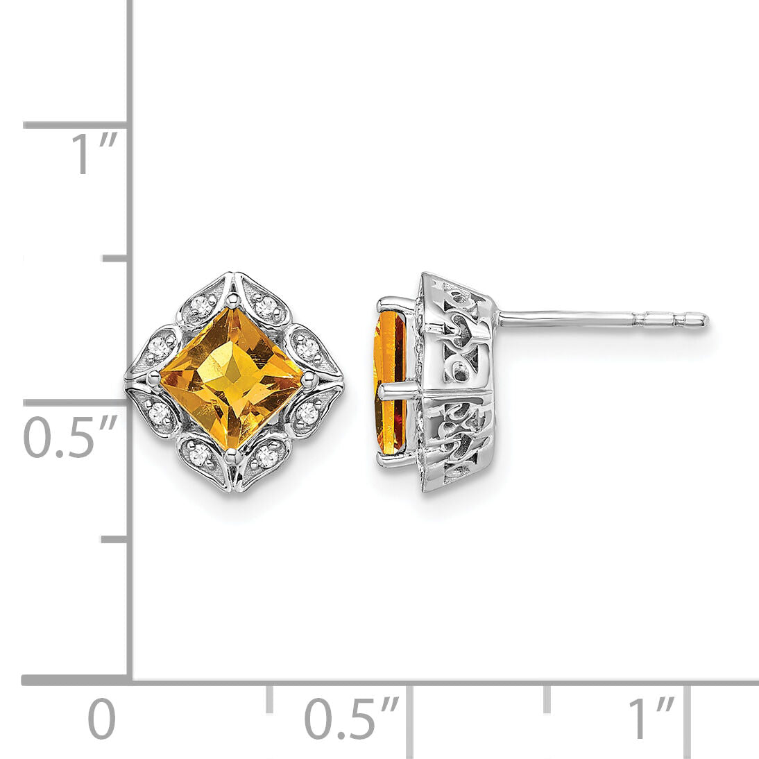 14k White Gold Square Citrine and Diamond Earrings-EM7082-CI-008-WA